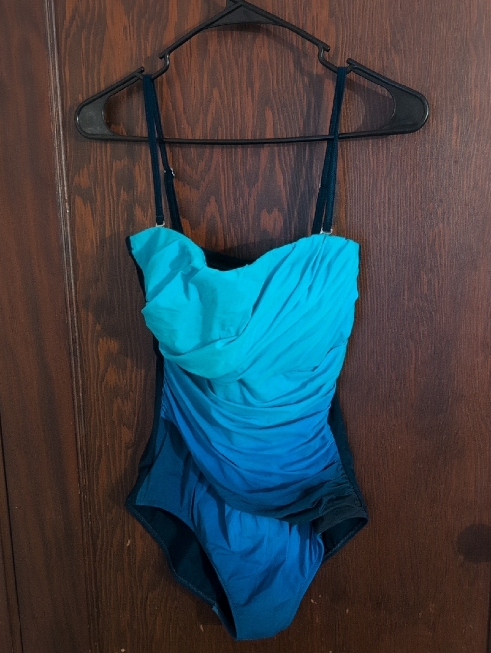 Gottex Teal to Deep Blue Ombre Ruched One-Piece Swimsuit